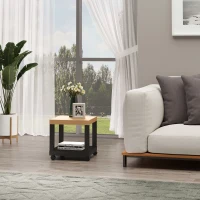 HOMCOM Mesa Auxiliar con Ruedas Estante Abierto Mesa para Sofá Sala Dormitorio 40x40x40 cm Natural y Negro(m-2)