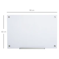 Vinsetto Pizarra de Cristal con Bandeja Pizarra de Pared sin Marco Incluye 4 Rotuladores y Borrador 90x60x0,45 cm Blanco(m-3)
