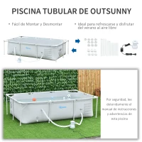 Outsunny Piscina Desmontable Tubular 252x152x65 cm con Depuradora de Cartucho 1200L/H Piscina Rectangular de Exterior para Adultos y Niños 2163L Gris(m-4)