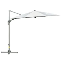 Outsunny Sombrilla de Jardín Ø3 m Sombrilla de Terraza de Aluminio con Luces LED Panel Solar Techo Reclinable Protección UV 50+ Giratorio 360° Manivela Base Cruzada Blanco(m-1)