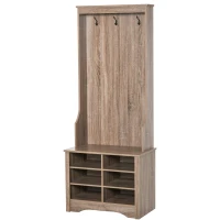 HOMCOM Perchero Zapatero con Banco 3 Ganchos y 6 Compartimentos para Zapatos Estilo Vintage Pasillo Entrada 68,5x39,5x173 cm Color Madera(m-1)
