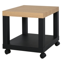 HOMCOM Mesa Auxiliar con Ruedas Estante Abierto Mesa para Sofá Sala Dormitorio 40x40x40 cm Natural y Negro