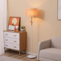 HOMCOM Lámpara de Pie con Ganchos para Colgar Ropa Sombreros Pantalla de PE Casquillo E27 Máx. 40W e Interruptor de Pie Moderno para Salón Dormitorio Ø38x158 cm Natural(m-2)