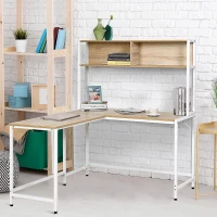 HOMCOM Escritorio en Forma de L Multifuncional Mesa para Oficina o Estudio con Estantes Altos Espacio Amplio Moderno y Minimalista 140x125x149 cm Color Madera(m-7)