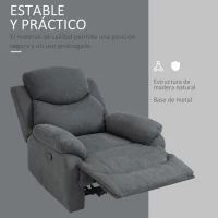 HOMCOM Sillón Reclinable Manualmente 150 Grados con Reposabrazos y Reposapiés Acolchado Grueso de Esponja Soporta hasta 150 kg 97x96x105,5 cm Gris(m-7)