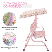Outsunny Columpio Balancín de Jardín Infantil 2 Plazas para Niños de +3 Años con Toldo Ajustable en Ángulo para Terraza Balcón Carga Máx. 60 kg 110x70x110 cm Rosa(m-7)