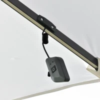 Outsunny Sombrilla de Jardín Ø3 m Sombrilla de Terraza de Aluminio con Luces LED Panel Solar Techo Reclinable Protección UV 50+ Giratorio 360° Manivela Base Cruzada Blanco(m-8)