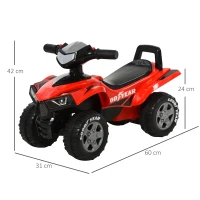 HOMCOM Quad Correpasillos para Niños Mayores de 18-36 Meses Coche Cuatrimoto con Funciones de Luces Bocina y Espacio Secreto de Almacenaje 60x31x42 cm Rojo(m-3)