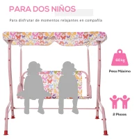 Outsunny Columpio Balancín de Jardín Infantil 2 Plazas para Niños de +3 Años con Toldo Ajustable en Ángulo para Terraza Balcón Carga Máx. 60 kg 110x70x110 cm Rosa(m-6)