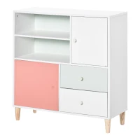 HOMCOM Mueble Infantil Librería Estantería para Niños con 2 Compartimentos 2 Cajones y 2 Armarios Almacenaje de Libros Juguetes Ropa para Habitación Guardería 80x30x85 cm Coral(m-1)