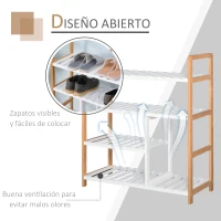 HOMCOM Zapatero Multiuso de 4 Niveles Máximo 11 Pares con Compartimento para Botas Altas Estantería de Zapatos Madera Maciza de Pino 68x26x78 cm Blanco(m-5)
