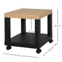 HOMCOM Mesa Auxiliar con Ruedas Estante Abierto Mesa para Sofá Sala Dormitorio 40x40x40 cm Natural y Negro(m-3)