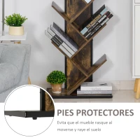 HOMCOM Librería en Forma de Árbol Estantería de 8 Niveles para Almacenamiento y Exhibición con Dispositivo Antivuelco 50x28x142 cm Marrón Rústico(m-7)