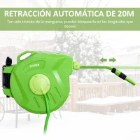 Outsunny Carrete para Manguera 20M+2M Soporte Mural Portamanguera Roll-up Automático con Pistola de Pulverización Gran Alcance Base de Pared Conector de Manguera para Jardín Terraza(m-5)