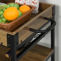 HOMCOM Carro de Cocina Carrito de Servicio Móvil Multiusos con 3 Estantes Bandeja Botellero Soporte Copas y barra para Comedor 77x44,5x91 cm Madera Rústica(m-8)