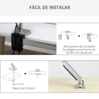 Vinsetto Soporte Monitor para Pantalla de Aluminio LED/LCD de 13"-32" VESA 75/100 mm Brazo de Resorte de Gas Giratorio 360° Inclinación y Altura Ajustable 50x11x19,5-47,5 cm Plata(m-7)