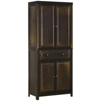 HOMCOM Alacena de Cocina Mueble Auxiliar con 4 Puertas Magnéticas Cajón y Estantes Ajustables 76x40,5x184 cm Café Oscuro(m-1)