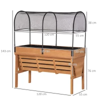 Outsunny Huerto Urbano Elevado de Madera 120x55x143 cm Mesa de Cultivo de Jardín con Red de Sombra de Malla y Tela Geotextil para Cultivos Plantas Flores Natural(m-3)