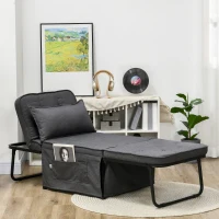 HOMCOM Fabric Sleeper Chair, Folding Chair Bed with Adjustable Backrest, Pillow, Side Pockets for Living Room, Charcoal Grey(m-10)