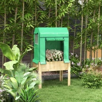 Outsunny Houten verhoogde plantenbak met folieafdekking, voering van vlies, natuurlijk hout en metaal, afmetingen 86 x 60 x 165 cm(m-2)