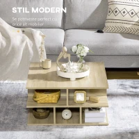 HOMCOM Mese de cafea patrata pentru camera de zi, masa de cocktail moderna cu rafturi multiple de depozitare, 70 x 70 x 36,5 cm, naturala(m-4)
