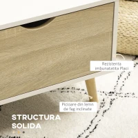 HOMCOM Masa de cafea moderna cu rafturi de depozitare deschise, doua sertare si picioare din lemn masiv, alb(m-6)