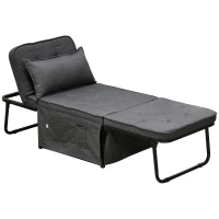 HOMCOM Fabric Sleeper Chair, Folding Chair Bed with Adjustable Backrest, Pillow, Side Pockets for Living Room, Charcoal Grey(m-11)