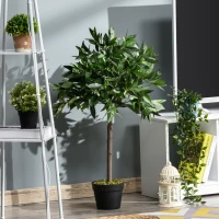 Outsunny Set di 2 Alberi di Alloro in Vaso Artificiali Altezza 90cm per Interni ed Esterni(m-2)