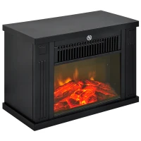 HOMCOM Lareira Elétrica Portátil com Termostato Ajustável 600W/1200W e Efeito de Chama Realista 34x17x25cm Preta(m-1)