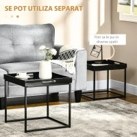 HOMCOM Set de 2 masute moderne, mese stivuibile patrate cu cadru de otel si efect lucios pentru sufragerie, negru(m-5)