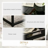 HOMCOM Set de 2 masute moderne, mese stivuibile patrate cu cadru de otel si efect lucios pentru sufragerie, negru(m-6)