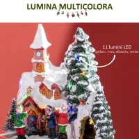 HOMCOM Scena Animata a Satului de Craciun, Decoratiune Muzicala de Sarbatori Gata Luminata cu Lumini LED, Tren Rotativ, 2 Muzicieni si 1 Comandant(m-5)