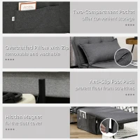 HOMCOM Fabric Sleeper Chair, Folding Chair Bed with Adjustable Backrest, Pillow, Side Pockets for Living Room, Charcoal Grey(m-7)