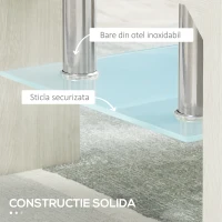 HOMCOM Măsuță de Cafea Dreptunghiulară din Sticlă, Masă Centrală cu 2 Niveluri și Raft de Depozitare, 90x50x42 cm, Alb(m-6)