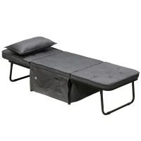 HOMCOM Fabric Sleeper Chair, Folding Chair Bed with Adjustable Backrest, Pillow, Side Pockets for Living Room, Charcoal Grey(m-1)
