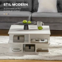 HOMCOM Mese de cafea patrata pentru living, masa de cocktail moderna cu rafturi multiple de depozitare, 70 x 70 x 36,5 cm, alb(m-4)