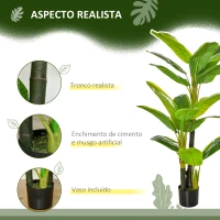 HOMCOM Bananeira Artificial 150 cm Planta Artificial com Vaso e 18 Folhas Planta Artificial para Decoração Verde(m-4)