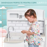 Homcom Bucatarie Jucarie Lemn – Accesorii Incluse, Chiuveta & Frigider(m-7)