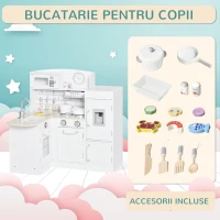 Homcom Bucatarie Jucarie Lemn – Accesorii Incluse, Chiuveta & Frigider(m-5)