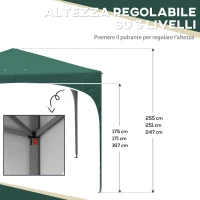 Outsunny Gazebo da Giardino ad Altezza Regolabile con Fori di Drenaggio e Borsa da Trasporto, in Metallo, Verde(m-5)