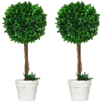 HOMCOM Set of 2 Artificial Boxwood Trees Artificial Plant Artificial Plants, incl. Artificial Moss, 1 Planter, 28cm x 28cm x 60cm, Green(m-6)