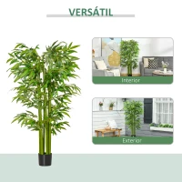 HOMCOM Planta Artificial 160 cm Bambu Artificial com 975 Folhas e Vaso Planta Artificial Decorativa para Interior e Exterior Verde(m-4)