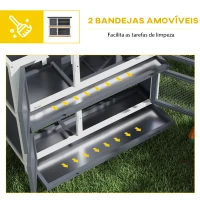 PawHut Coelheira de Madeira de 2 Pisos com Teto Asfáltico Bandejas Amovíveis e Rampa para 2 Coelhos 97x44x91 cm Cinza(m-6)