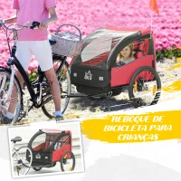 HOMCOM Reboque de Bicicleta para Crianças acima de 18 Meses Reboque de Bicicleta com 2 Lugares com Cinto de Segurança Espaço de Armazenamento e Sistema de Amortecimento 140x88x90 cm Vermelho(m-4)
