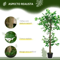Outsunny Árvore de Chá Artificial 120 cm Planta Artificial com 546 Folhas Musgo e Vaso para Exterior Casa Sala de Estar Escritório Verde(m-5)
