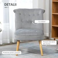 HOMCOM Scaun modern de accent capitonat, fotoliu de catifea pentru dormitor cu picioare din lemn, gri(m-5)
