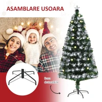 HOMCOM Brad de Craciun artificial de 120 cm cu 130 de ramuri, lumina LED cu fibra optica(m-7)