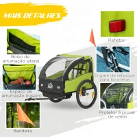 HOMCOM Reboque de Bicicleta para Crianças de 2 Lugares com Cinto de Segurança e Sistema de Amortecimento 140x88x90 cm Verde(m-7)