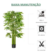 HOMCOM Planta Artificial 160 cm Bambu Artificial com 975 Folhas e Vaso Planta Artificial Decorativa para Interior e Exterior Verde(m-6)