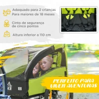 HOMCOM Reboque de Bicicleta para Crianças de 2 Lugares com Cinto de Segurança e Sistema de Amortecimento 140x88x90 cm Verde(m-6)